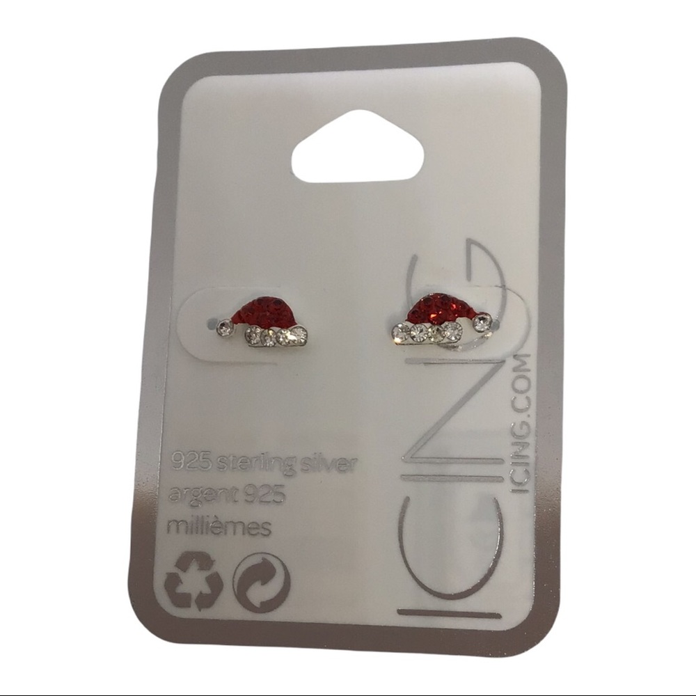🎅🏾 Sparkly Sterling Silver Santa Hat Earrings